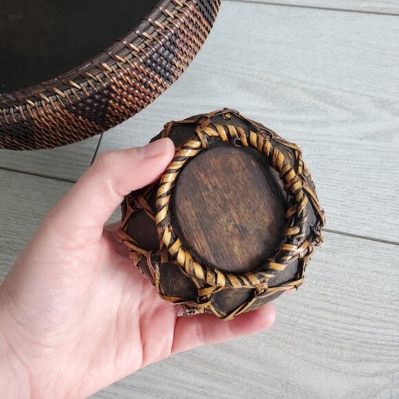Rare Indonesian Lombok Hand Woven Reed Grass Pedestal Basket Trinket Box Set - Picture 5 of 8